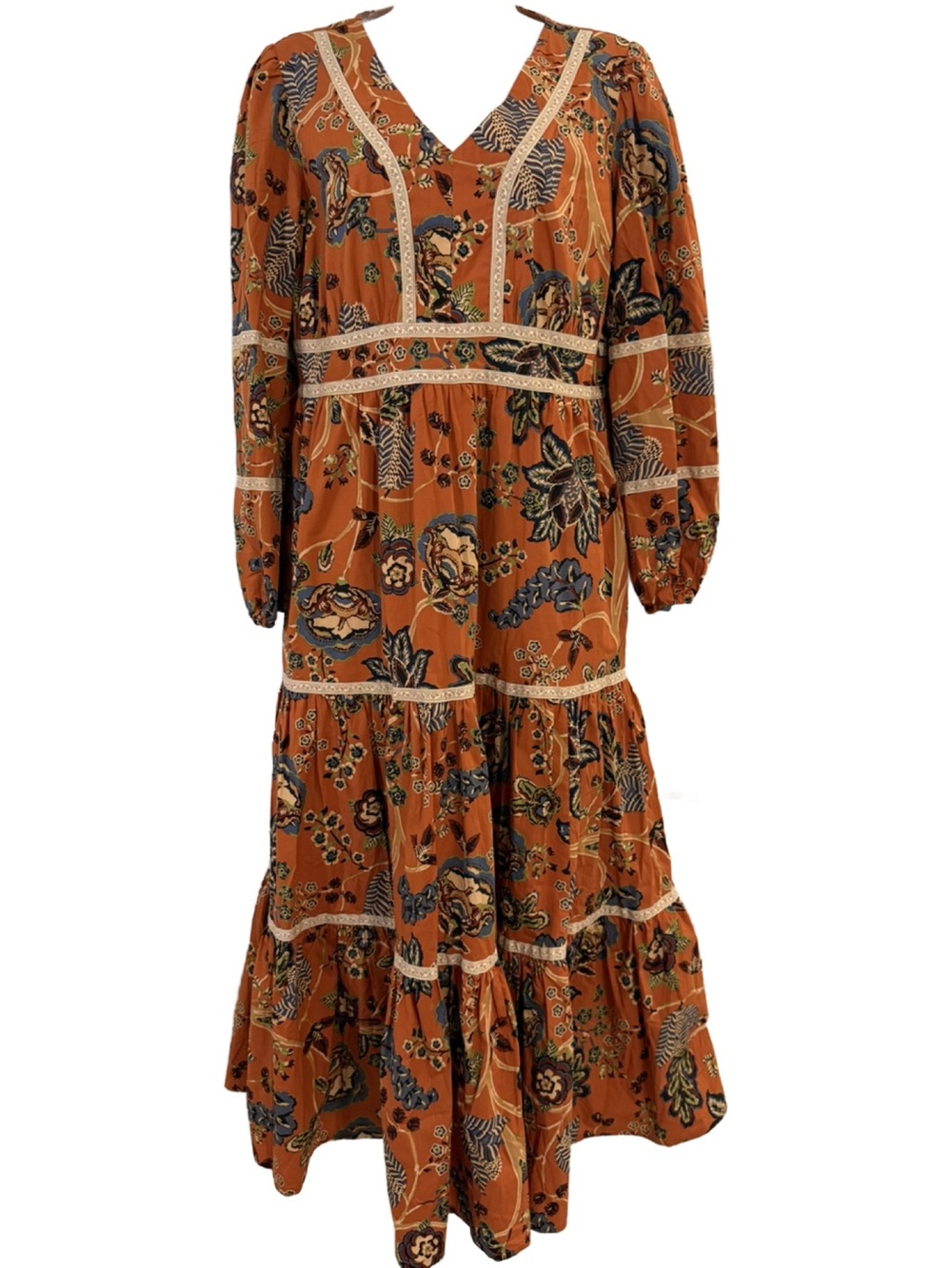 Spartina 449 Justine Midi Dress in Rich Rust/Burnt Orange Floral Print. Small